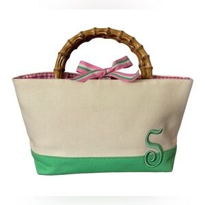 Preston & York Bamboo Handle Small Cotton Summer Tote Handbag